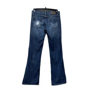 Vigoss Flare Jeans Size 7/8 Distressed Pockets Embroidered Denim